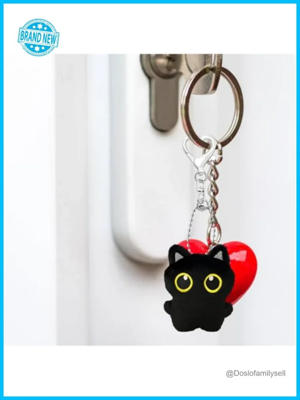 Set of 6 Cartoon Cat Keychains with Heart Lobster Clasps